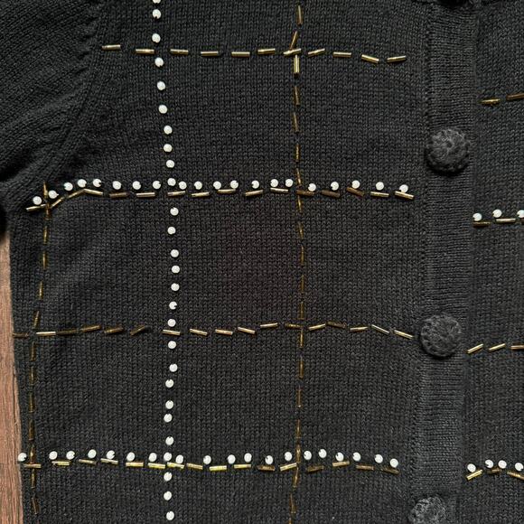 White Stag Black Poinsettia Embroidered Holiday Cardigan Women’s Small - Picture 9 of 12